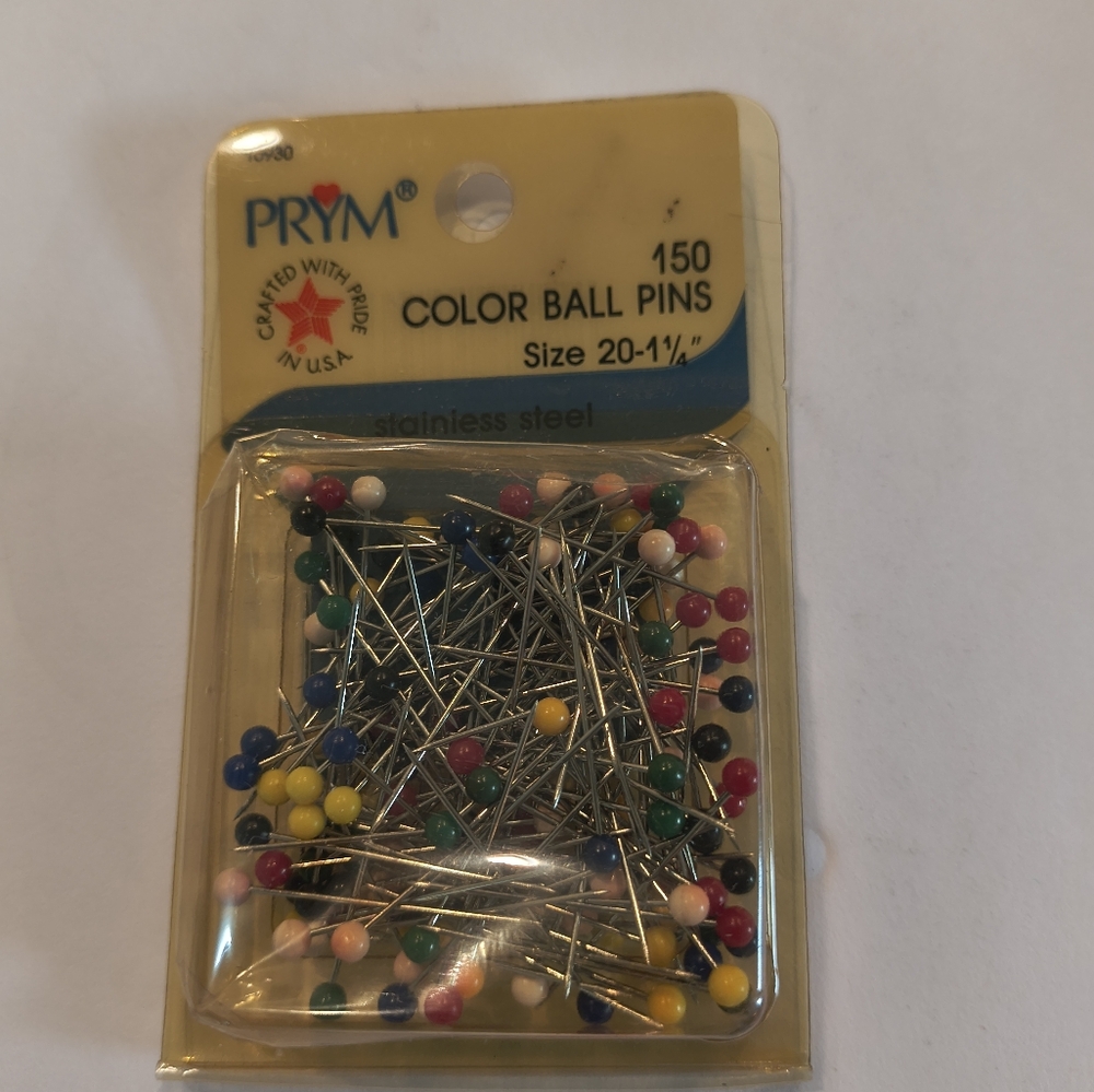 Prym Color Ball Pins - Multicolor Qty 150, size 20- 1 1/4"// Packaged sealed.
